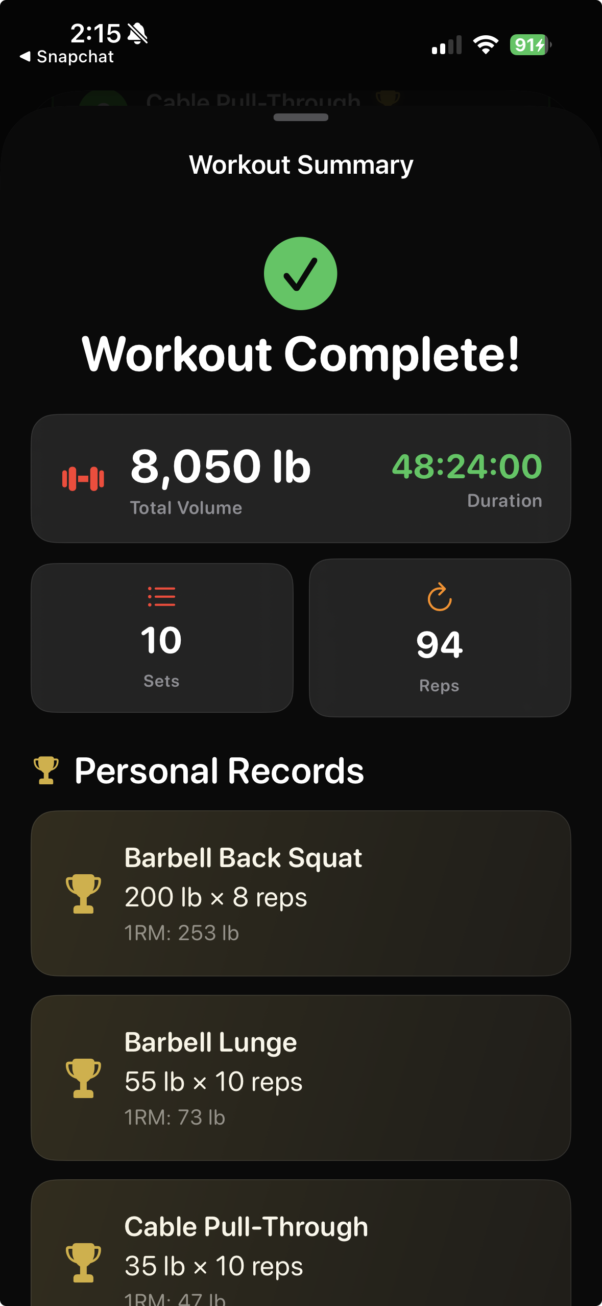 Post-workout summary